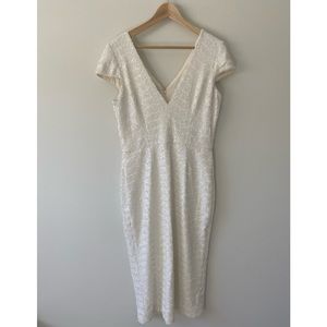 DRESS THE POPULATION Allison Sequin Midi Sheath Dress | White Sequin | size L